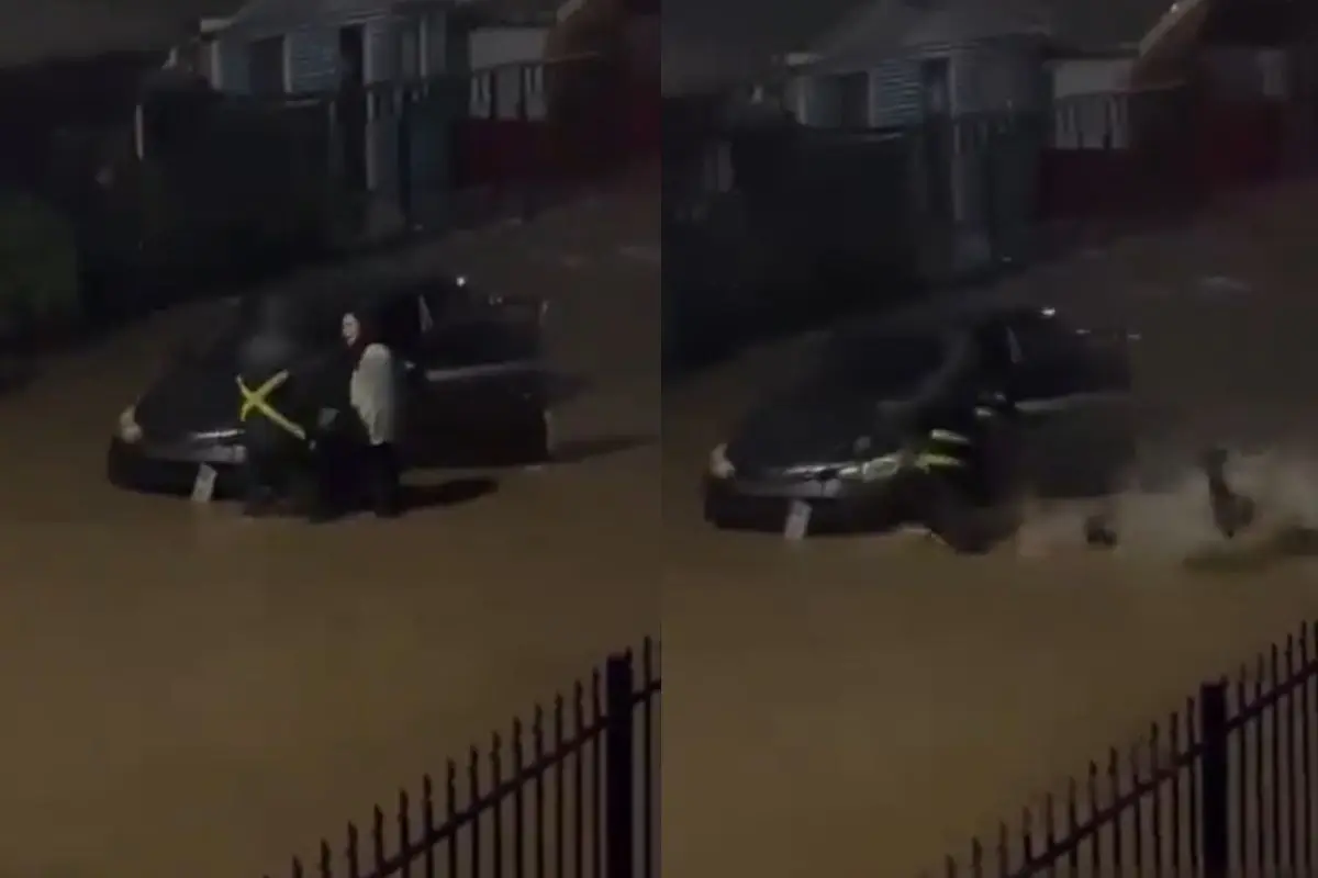 Mujer cayó al agua en medio de las inundaciones, Captura