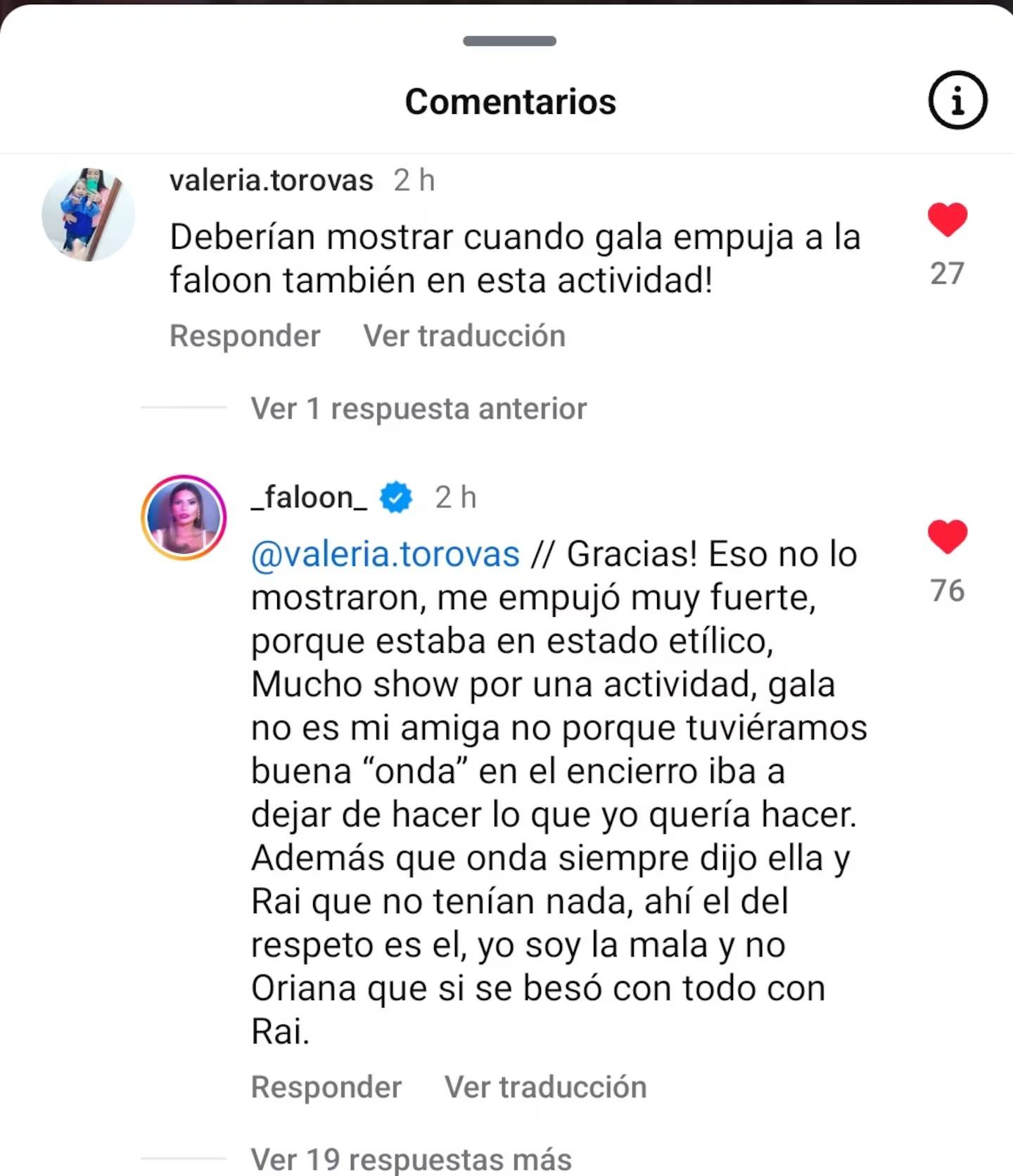 Comentario de Faloon Larraguibel - Instagram