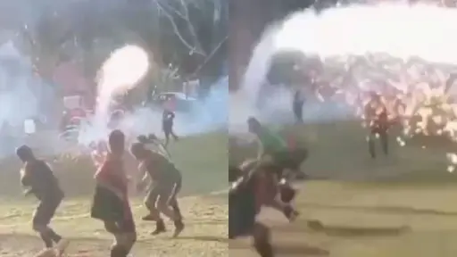 Heridos por explosión de fuegos artificiales en final de fútbol amateur en Cunco, La Araucanía , Captura de redes sociales