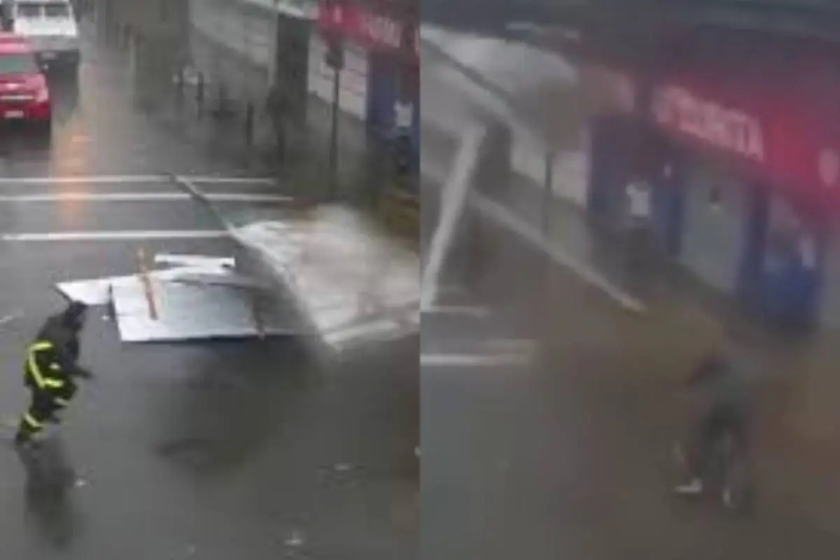 Techumbre cae sobre ciclista en Coronel , Captura de redes sociales