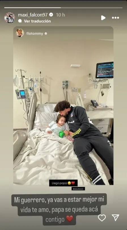 Maximiliano Falcón cuidando a su hijo hospitalizado - Instagram | Florencia Pouso