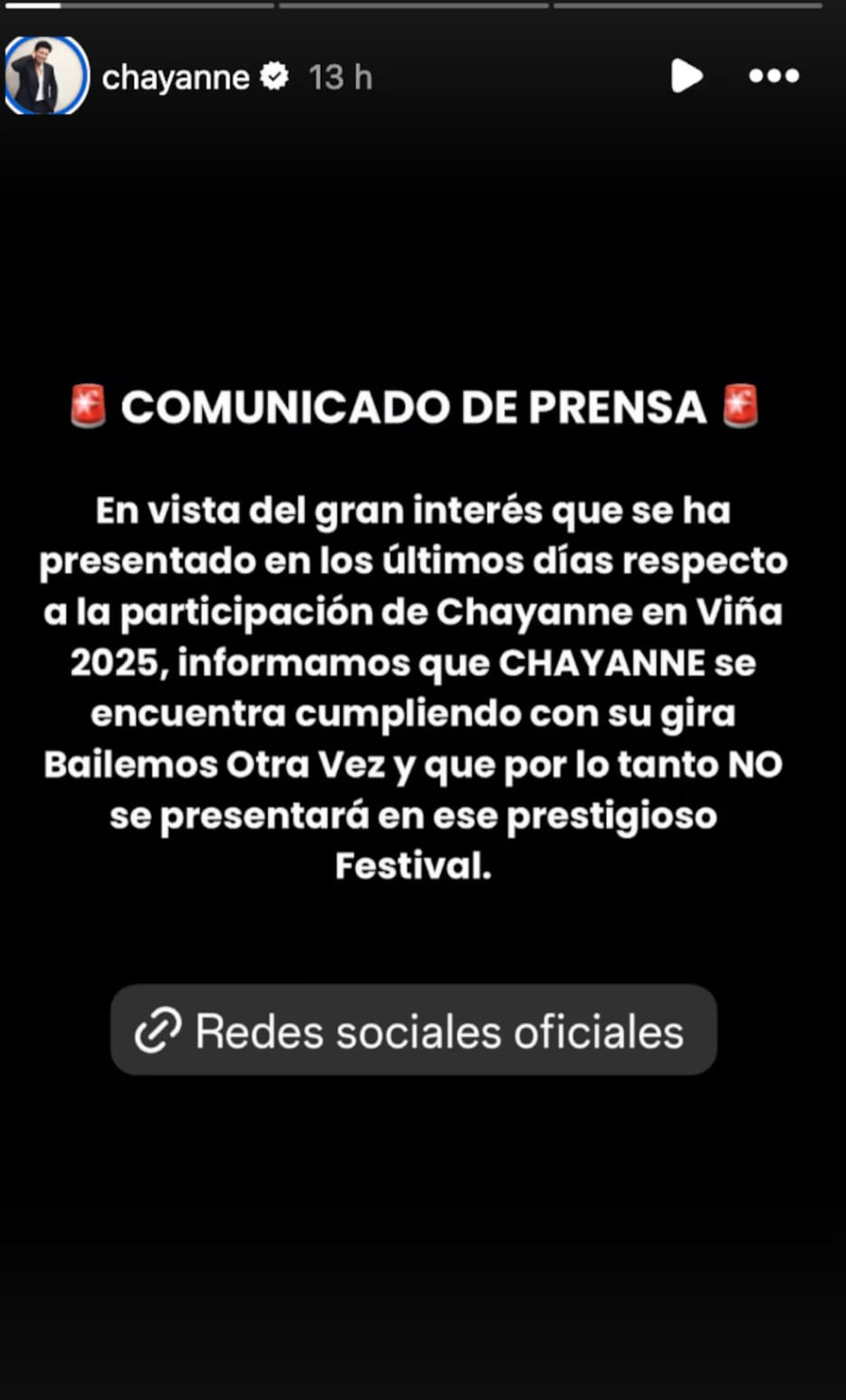 Publicación de Chayanne - Redes sociales