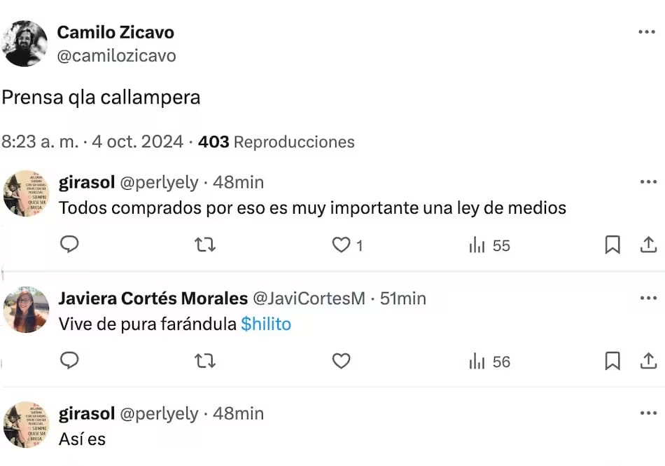 Publicación de Camilo Zicavo - Redes sociales