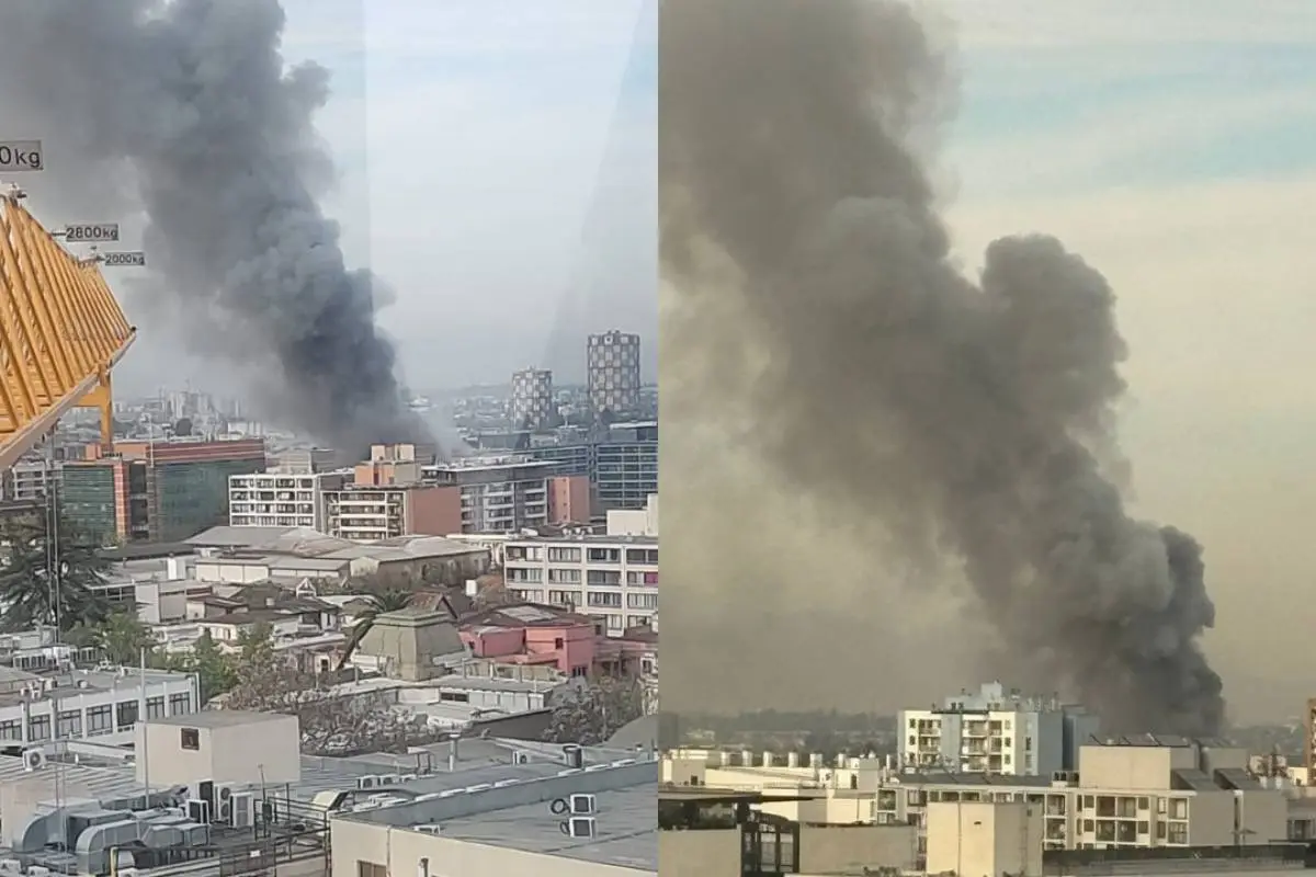 Nube negra visible en todo el sector poniente de Santiago por incendio en Barrio Meiggs, Redes sociales | X