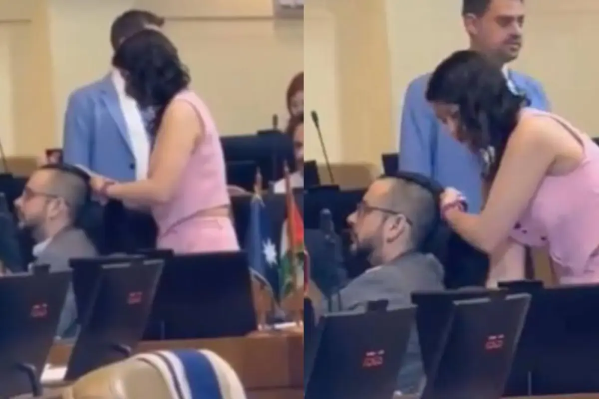 Viralizan a diputado Andrés Giordano haciéndose trenzas en plena sesión del Congreso, Redes sociales | X