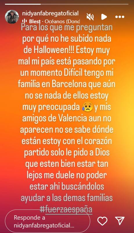 El dramático mensaje de Nidyan Fabregat por temporal que azotó España - Nidyan Fabregat | Instagram
