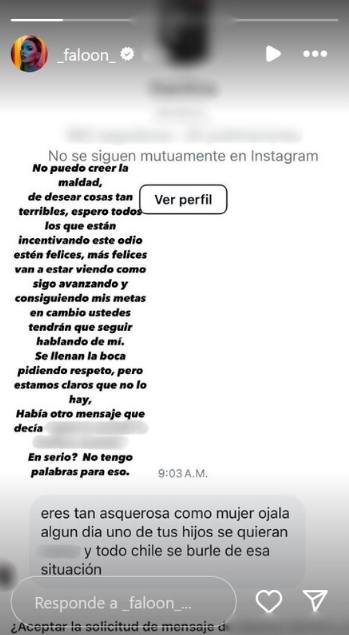 El descargo de Faloon tras recibir cruel comentario  - Instagram | Faloon Larraguibel