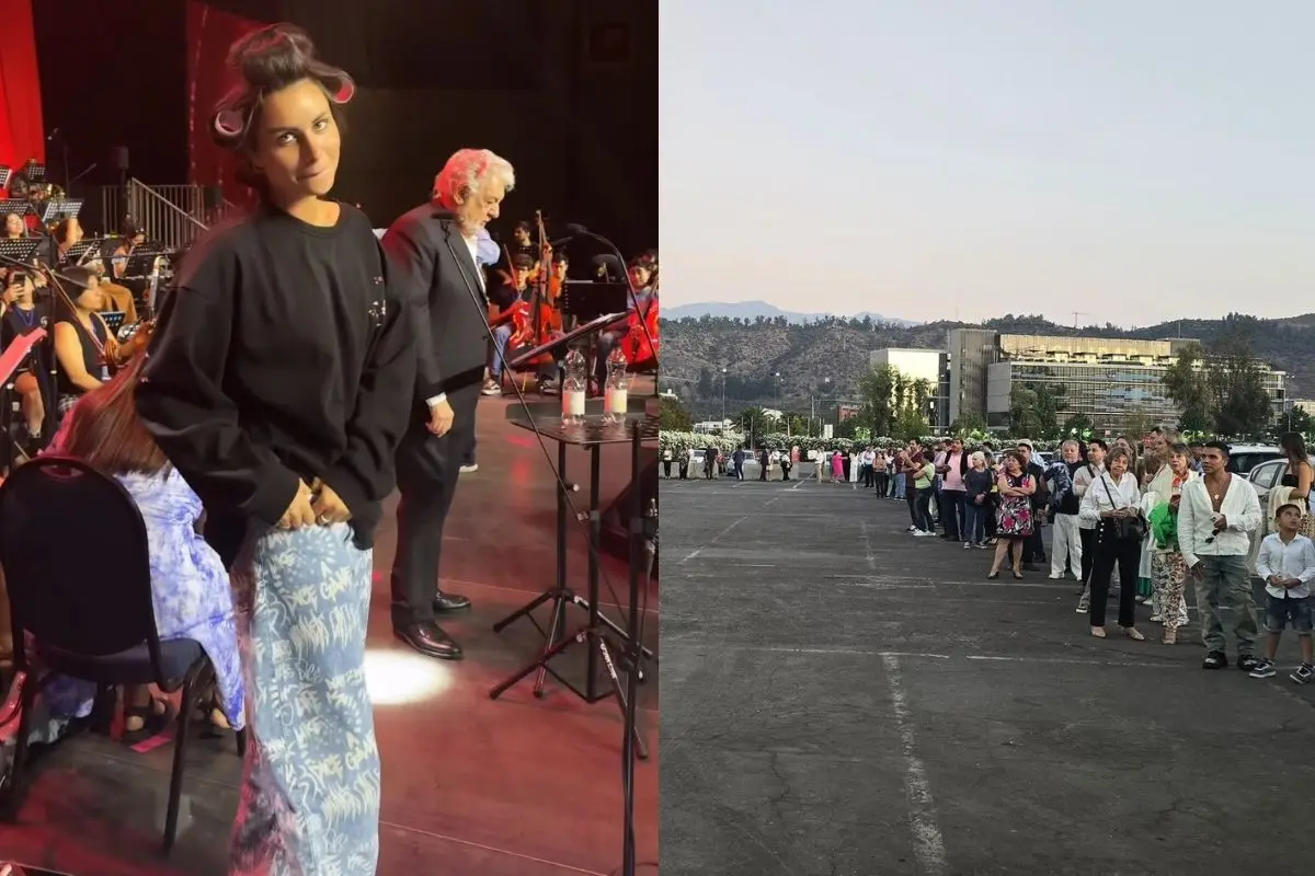 Emilia Dides en el ensayo junto a Plácido Domingo, Twitter