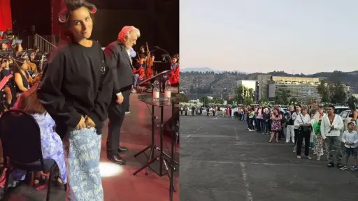 Emilia Dides en el ensayo junto a Plácido Domingo, Twitter