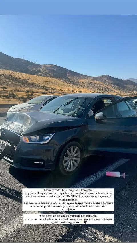 El accidente que sufrió Guarén en la autopista - Valentina Torres | Instagram