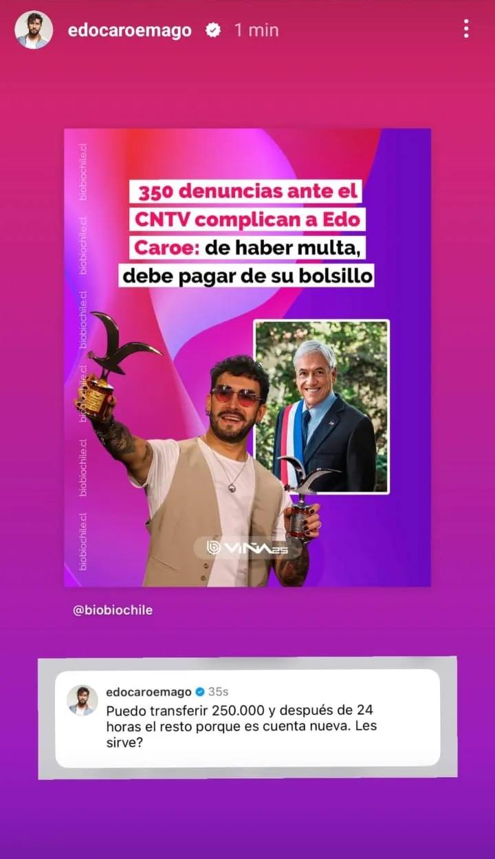 La ingeniosa respuesta de Edo Caroe ante las denuncias al CNTV - Edo Caroe | Instagram