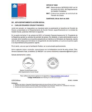 Carta de Carlos Cruzat - Cedida