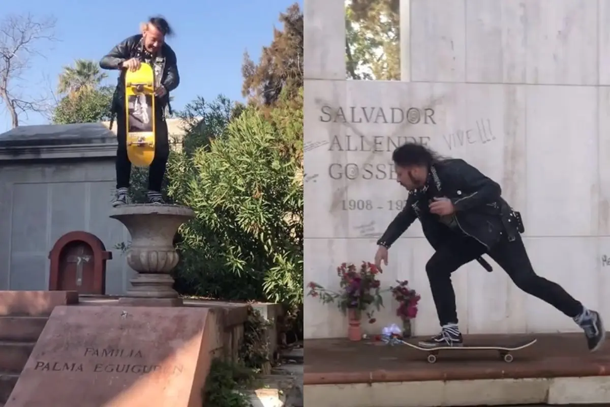 Individuó ocupó su skate sobre la tumba de Allende ,Instagram