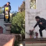 Individuó ocupó su skate sobre la tumba de Allende, Instagram