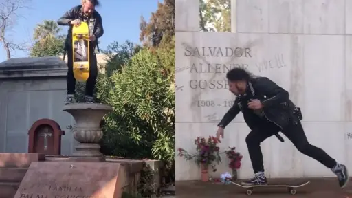 Individuó ocupó su skate sobre la tumba de Allende, Instagram
