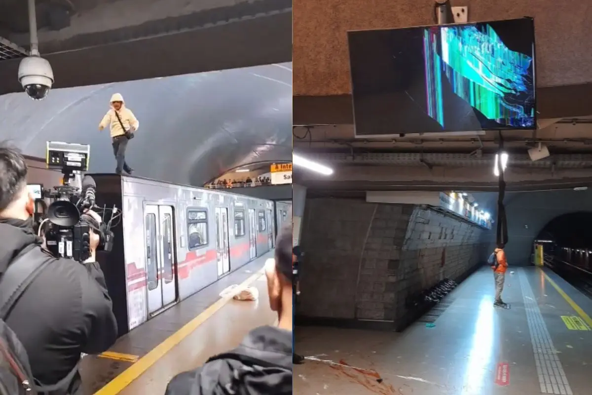 Vendedores ambulantes treparon a carros del metros en estación La Cisterna, red X