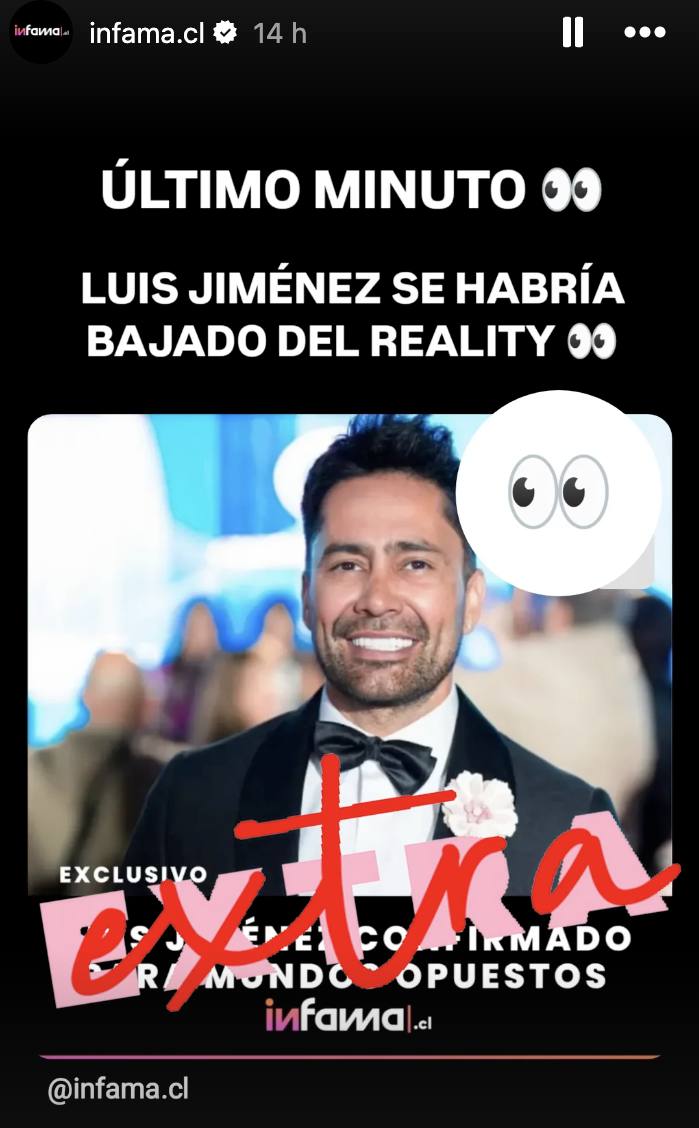 Luis Jiménez ya no iría a Mundos Opuestos 3 - Instagram