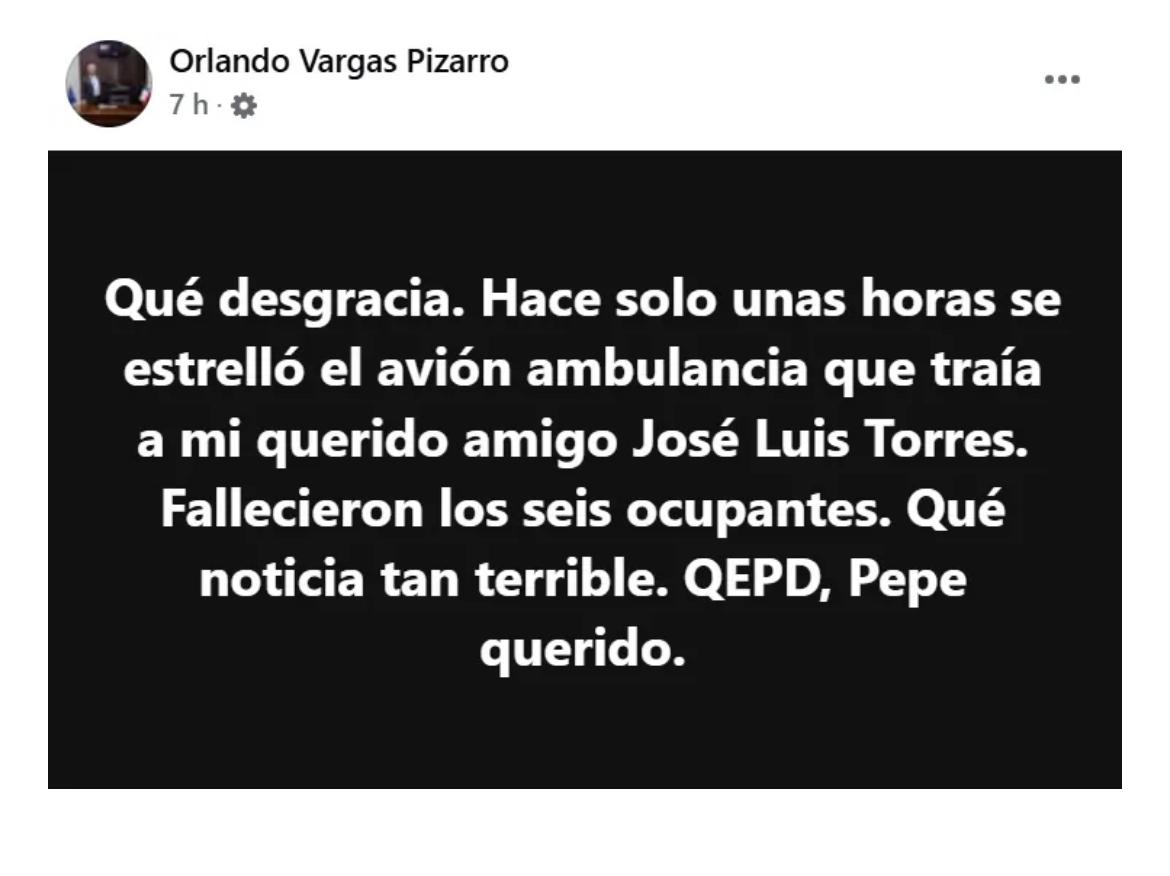 El alcalde de Arica dio por muertos a los tripulantes de la avioneta. - captura de Facebook