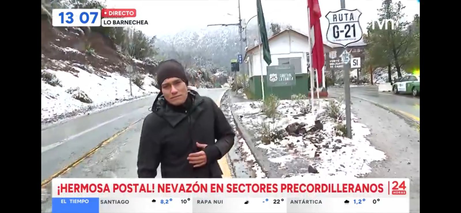 A esta hora cae nieve en sectores precordilleranos - Captura de TVN