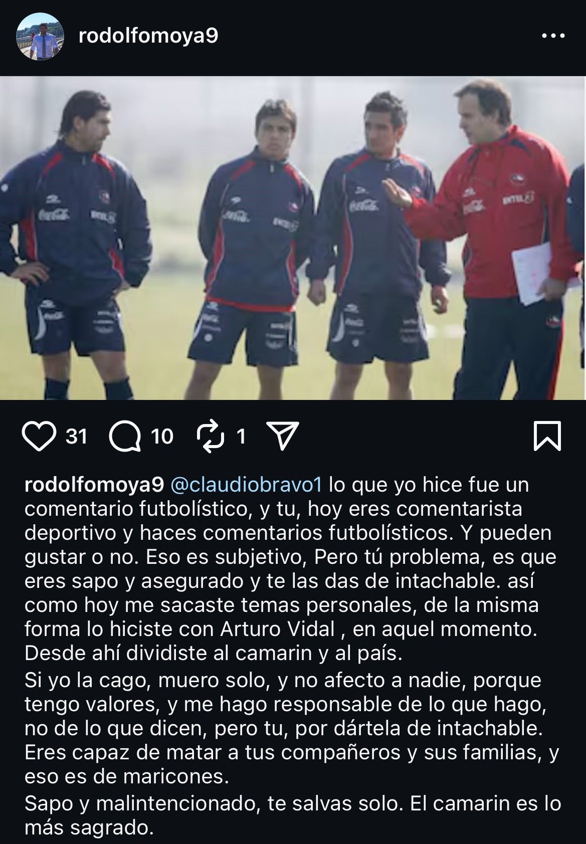La dura respuesta de Rodolfo Moya a Claudio Bravo - Captura