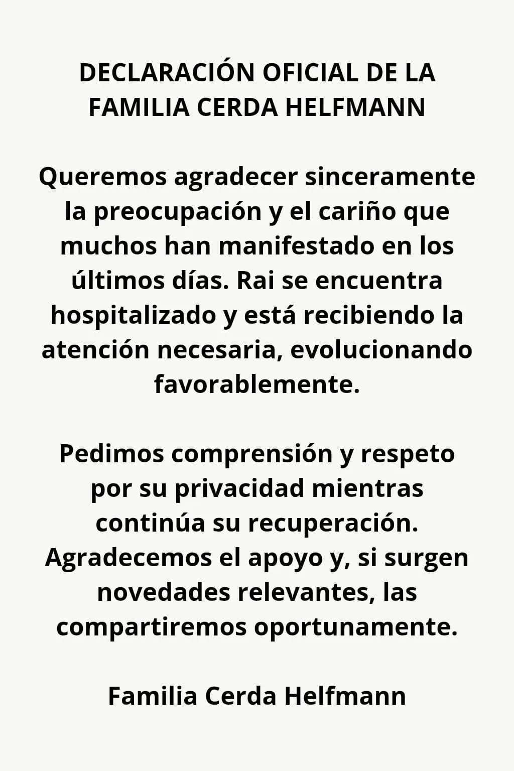 Comunicado de la familia de Raimundo - Captura de pantalla