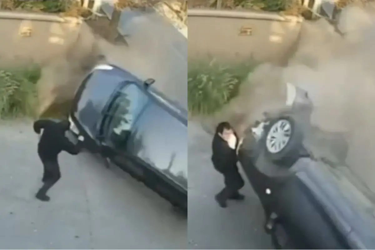 Hombre zafó de ser arrollado por auto, Captura de pantalla