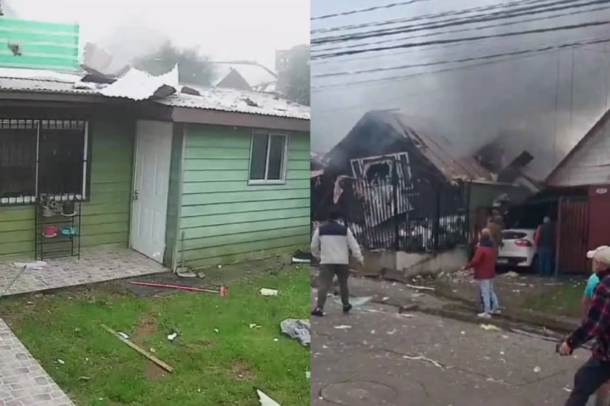 Fuerte explosión por gas destruyó dos casas en Temuco, Captura de redes sociales