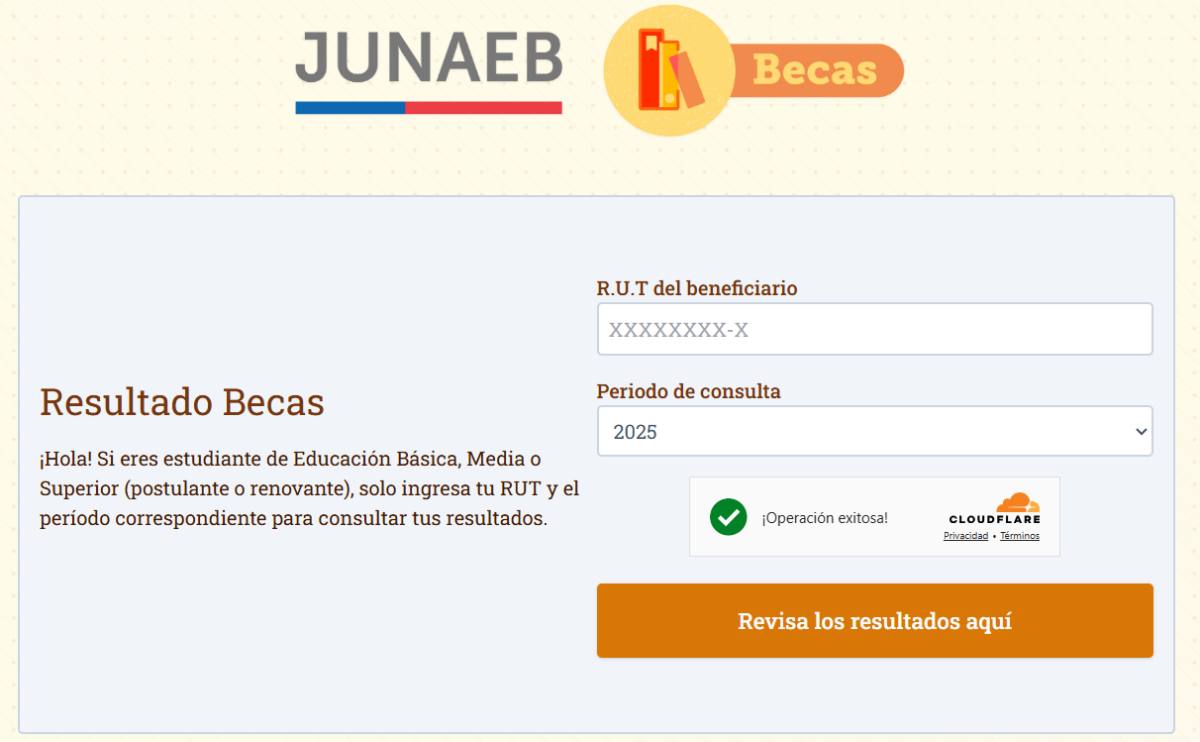 Resultados de becas Junaeb 2025  - captura