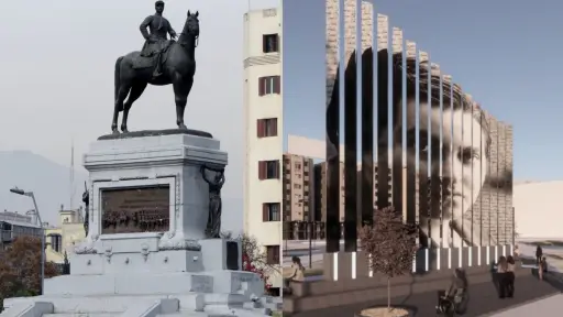 La nueva Plaza Italia con Baquedano y Mistral, Cedida