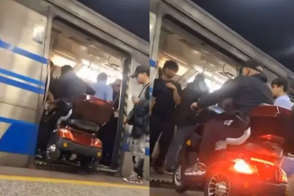 Sujeto ingresó en moto a vagón del Metro ,Captura 