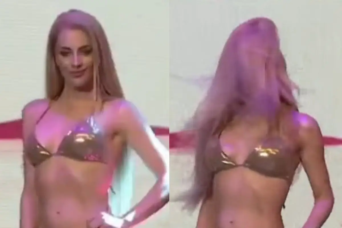 Cata Palacios durante su desfile en traje de baño, Captura