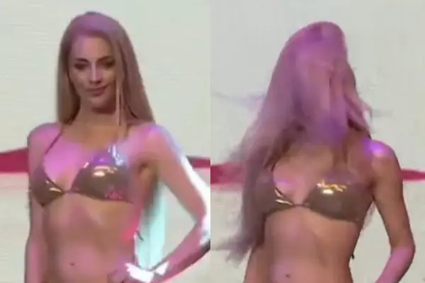 Cata Palacios durante su desfile en traje de baño ,Captura