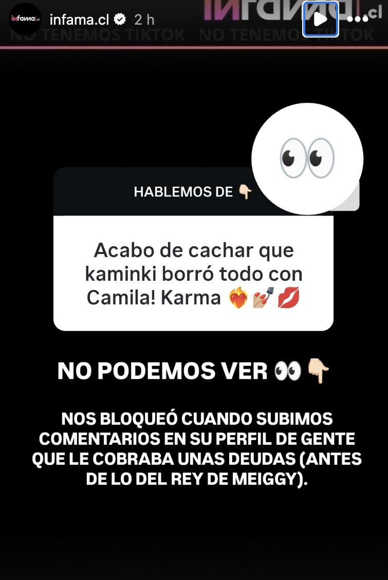 Kaminski borró todas las fotos de Camila Andrade - Instagram