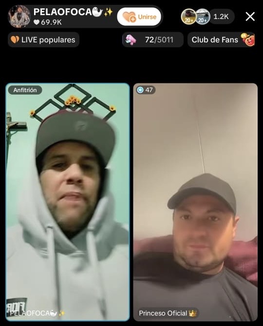Princeso en un live de Tik Tok - Captura de pantalla 