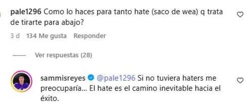 Respuesta de Sammis Reyes - Redes Sociales