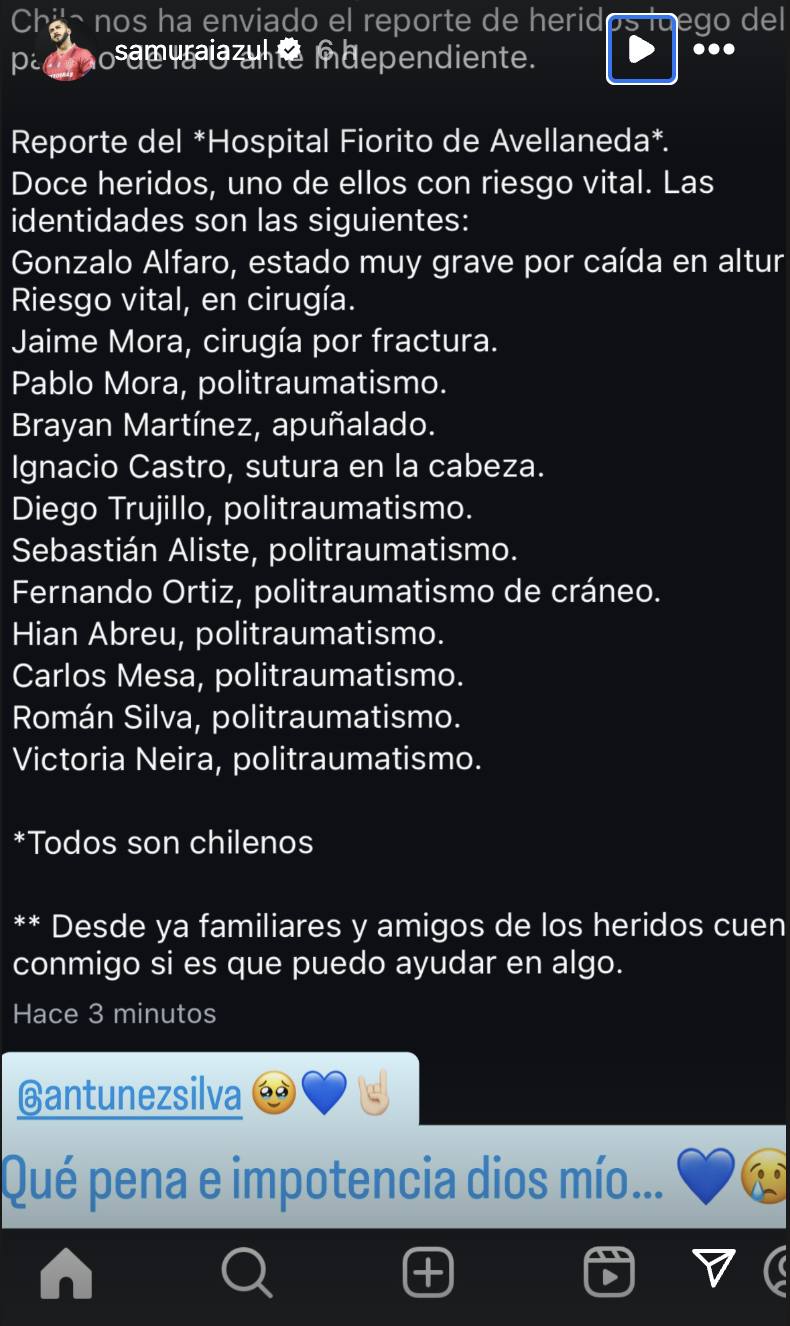 Johnny Herrera divulgó nombres de los hinchas heridos - Instagram