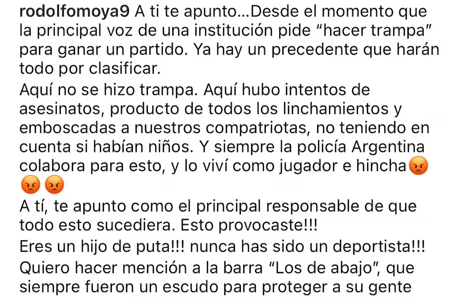 El feroz descargo de Rodolfo Moya  - Captura de Instagram 