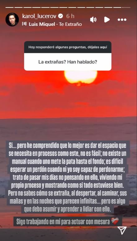 Karol Lucero responde a si extraña o no a Fran Virgilio - Karol Lucero | Instagram