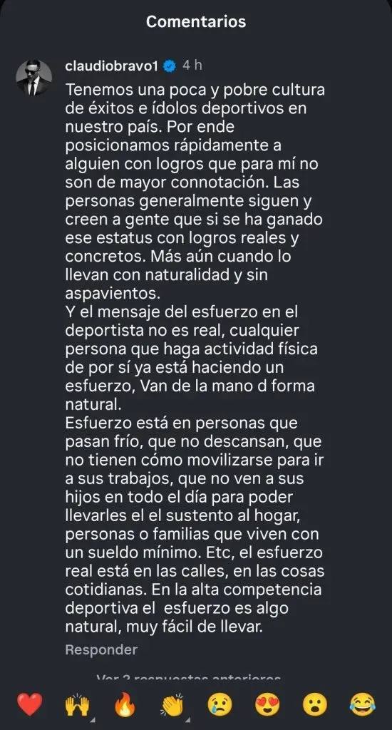 Claudio Bravo se refiere a la exaltación de Sammis Reyes - Captura de redes sociales