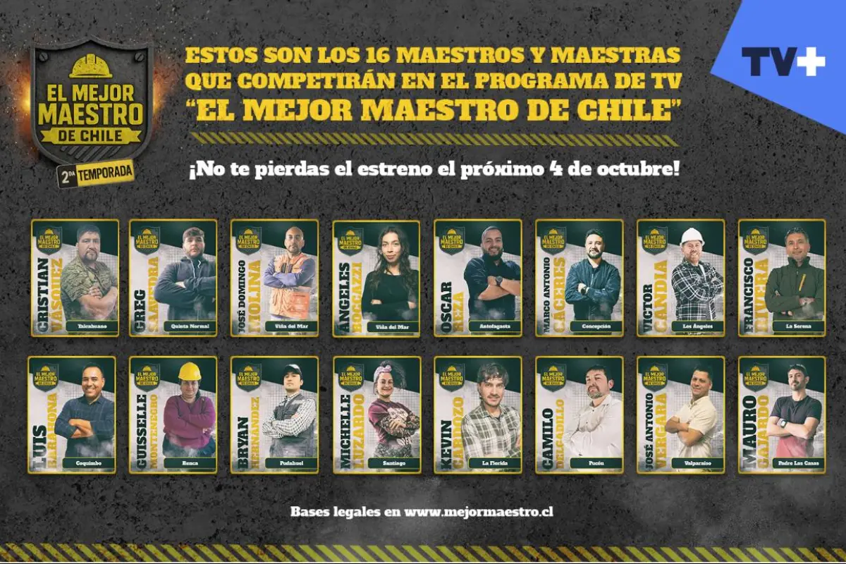 De norte a sur: conoce a los 16 participantes que competirán en El Mejor Maestro de Chile, Cedida