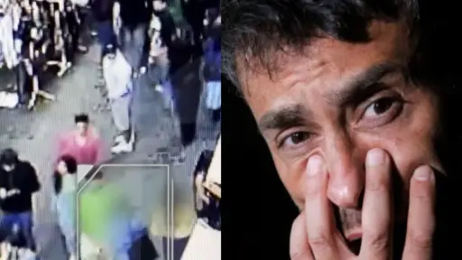 Jorge Valdivia, vestido de blanco, frente a su denunciante, Captura