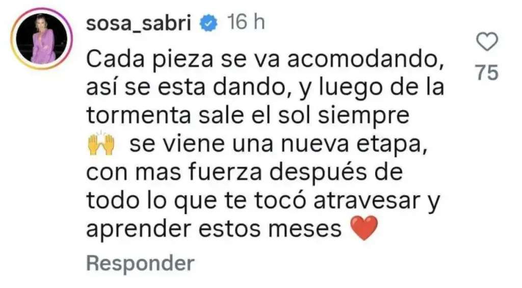 Comentario de Sabrina Sosa a Joaquín Montecinos - Captura de pantalla