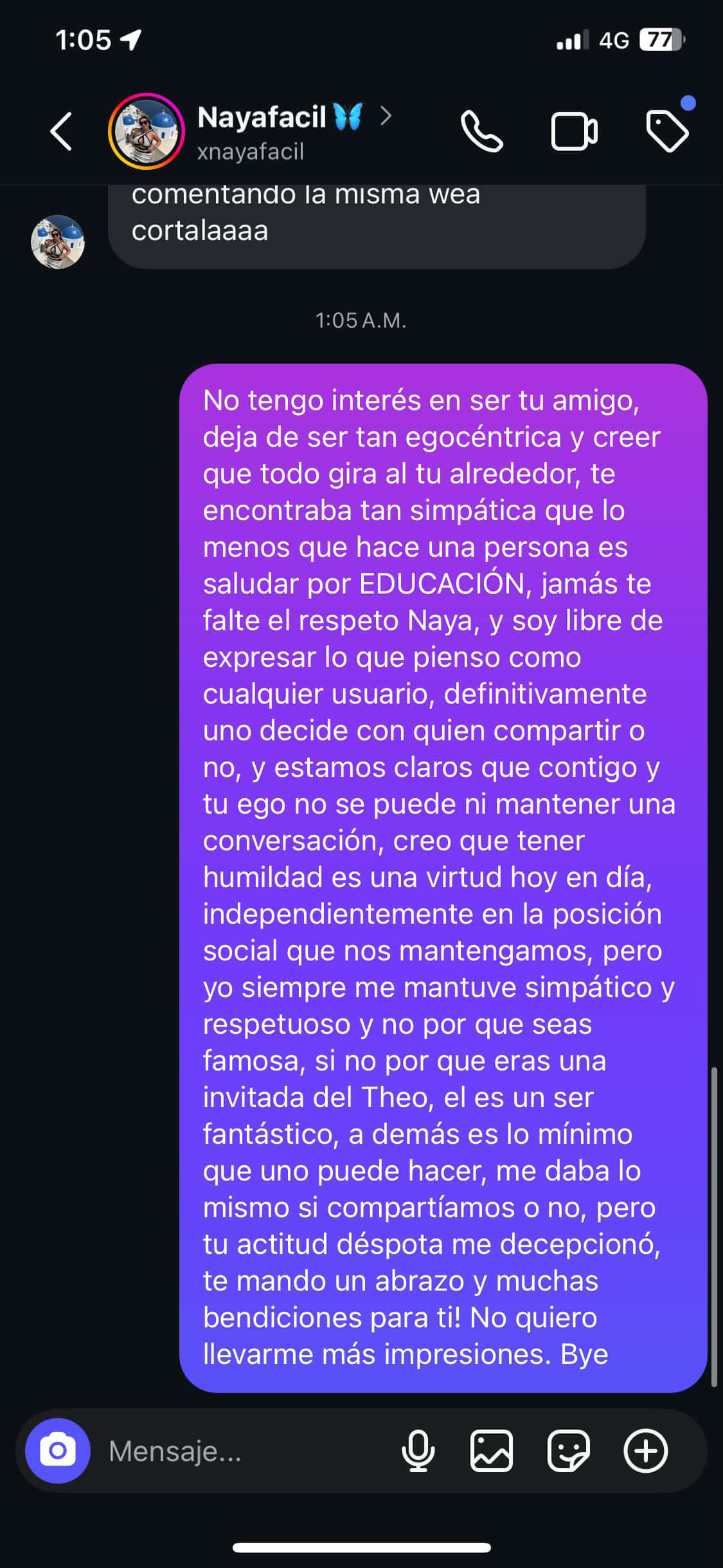 Respuesta de Dann Ortíz en Chat con Naya Fácil - Captura de pantalla