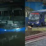 La micro quedó en medio del caudal de aguas servidas, Captura