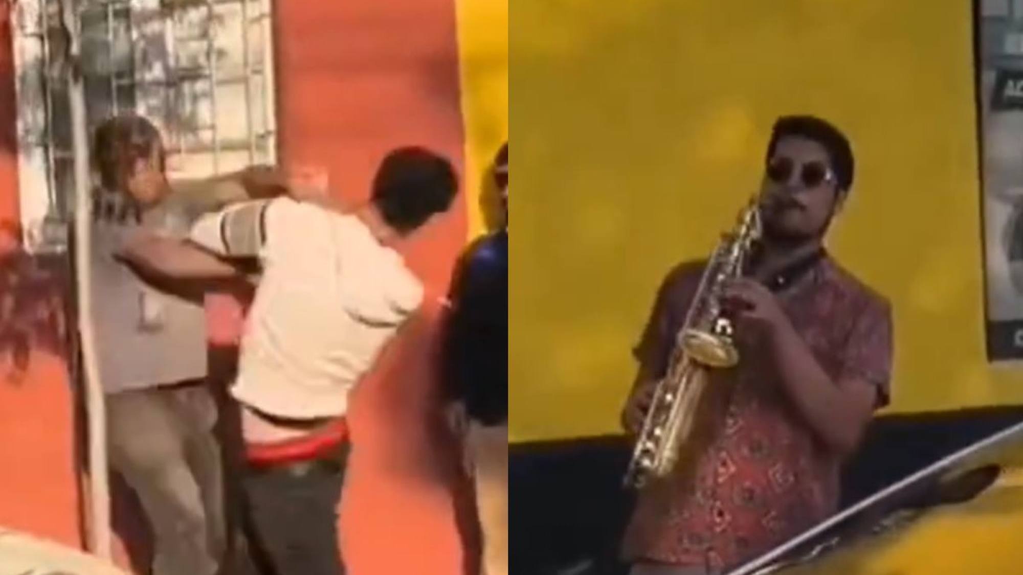 VIDEO l Joven musicalizó pelea a combos de dos conductores en Los Andes: les tocó el saxofón