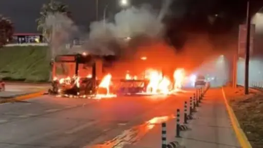 Manifestantes quemaron bus del transporte público, red X