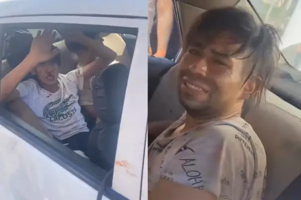 Los dos sujetos que viajaban al interior del auto que chocó a furgón escolar ,red X