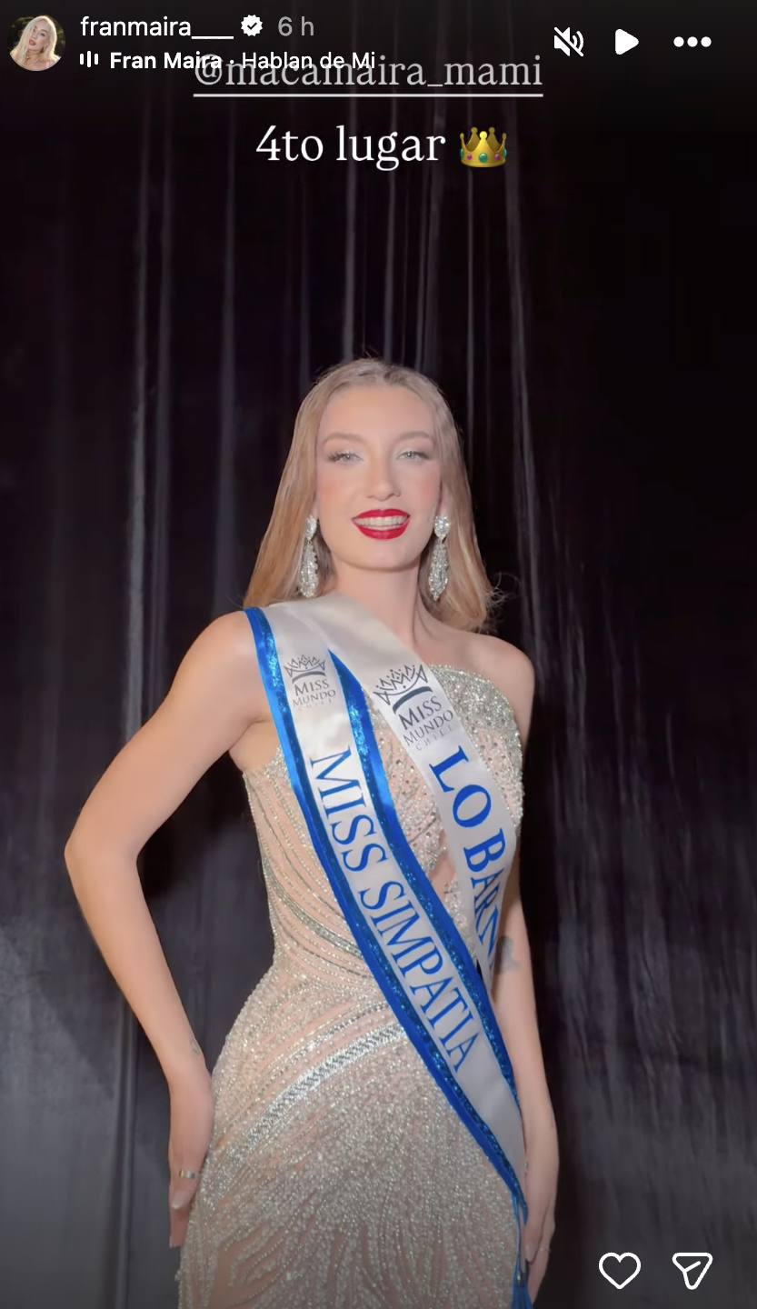 Macarena Maira resultó cuarta en el Miss Mundo Chile - Instagram
