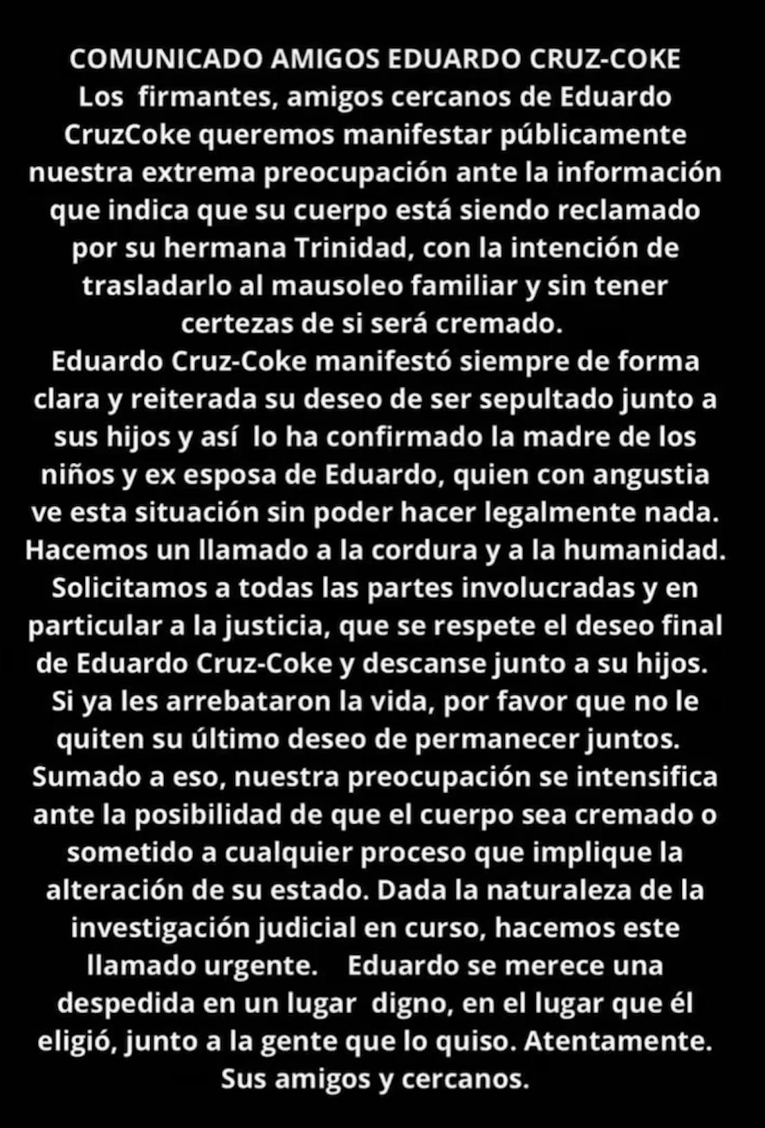 Esta es la carta de los amigos de Eduardo Cruz-Coke - redes sociales
