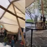 La lluvia generó estragos en feria del Parque Bicentenario, red X